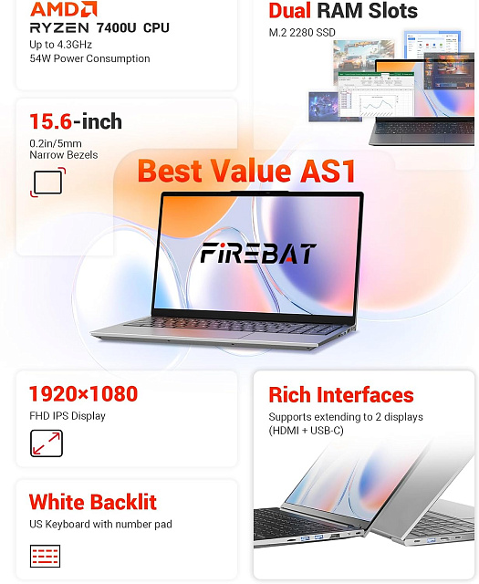 FireBat 15 Ryzen 5 7430U 16 GB 512 GB SSD
